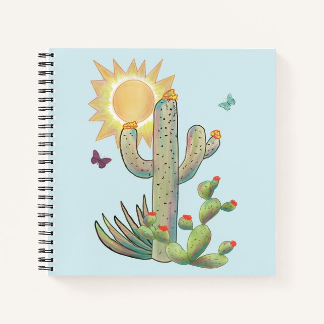 Carnet Cactus et papillons sur Aqua (Devant)
