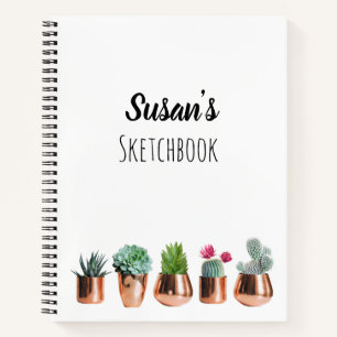 Carnet Cactus et succulents dans les pots d'or Rose Sketc