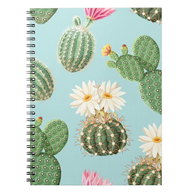 Carnet Cactus, fleurs roses : décor clair (Devant)