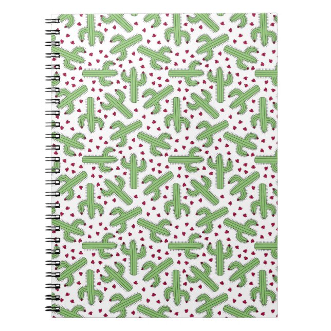 Carnet Cactus illustré et motif de fleurs rose (Devant)