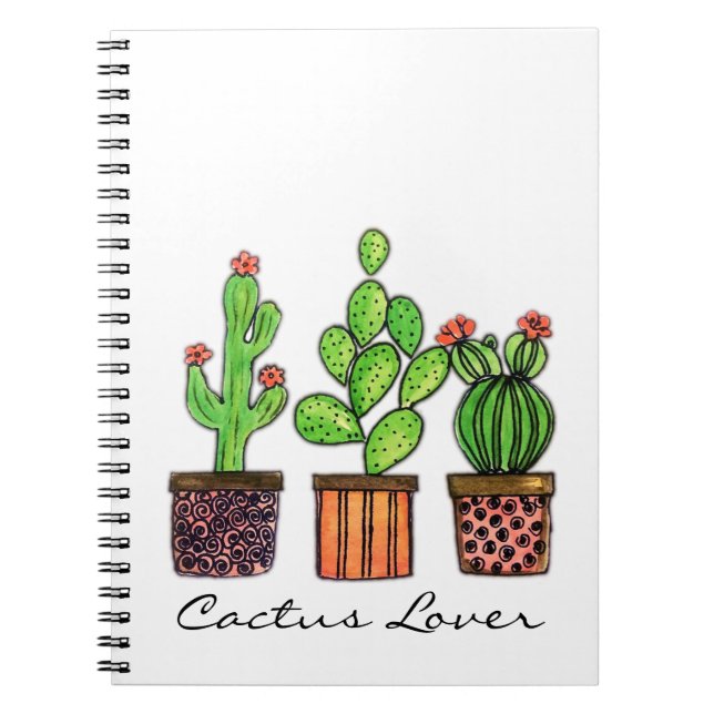 Carnet Cactus mignon d'aquarelle dans des pots (Devant)