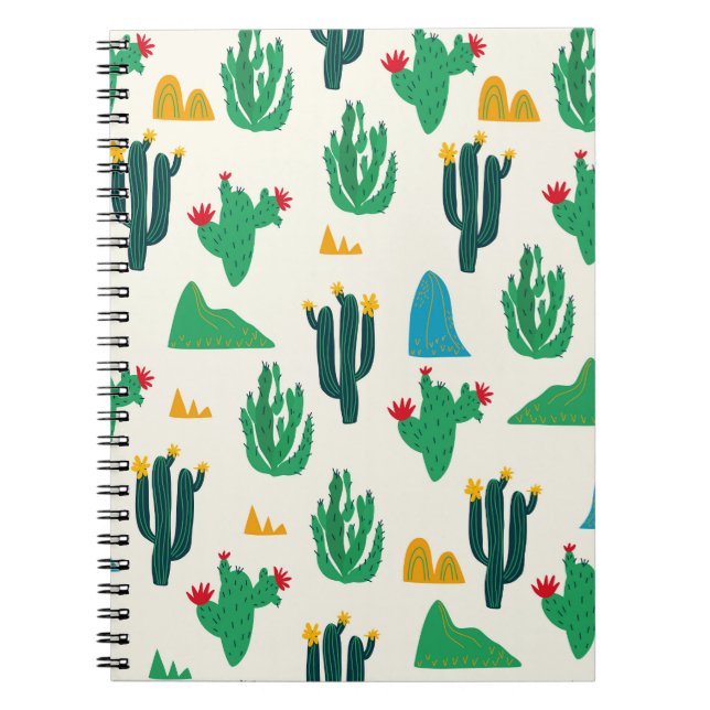 Carnet Cactus Naturel : Art Folk Sans Couleur. (Devant)
