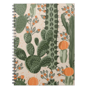 Carnet Cactus succulents vintages verts et fleurs oranges