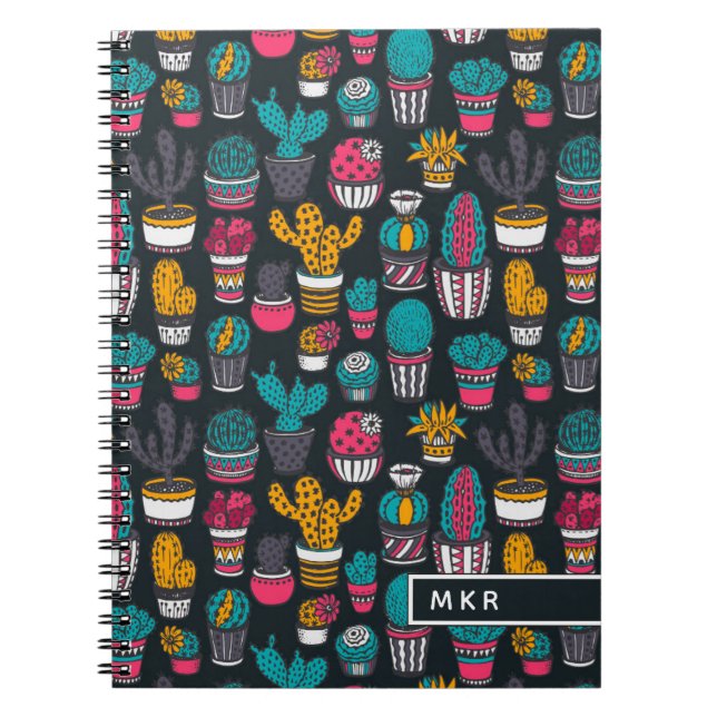 Carnet Cactus tiré par la main dans le motif de style de (Devant)