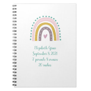 Carnet Cadeau bébé coeurs or rose sarcelle arc-en-ciel bo