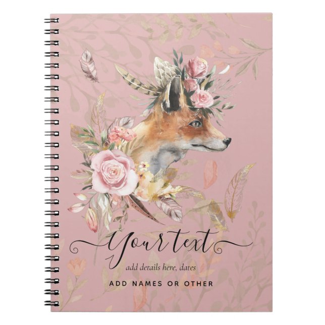 Carnet Cadeau commémoratif personnalisé Boho Fox plumes (Devant)