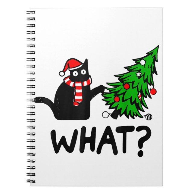 Carnet Cadeau drôle de chat noir renversant l'arbre de No (Devant)