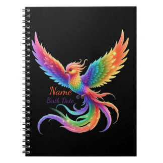 Carnet Cadeau personnalisé de phénix arc-en-ciel avec nom