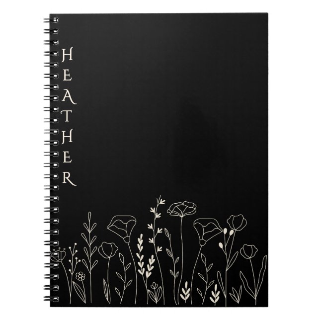 Carnet Cadeau Personnalisé Fleur de Bohème Noir pour Elle (Devant)