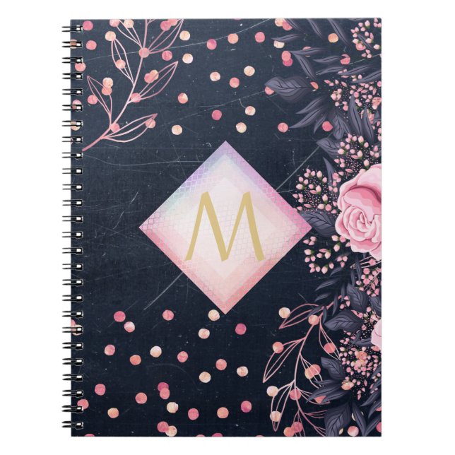 Carnet Cadeaux Monogramme Rosé Navy Fleurs Féminin Rose (Devant)