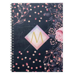 Carnet Cadeaux Rose Gold Monogramme Fleuris Rose Navy Fém