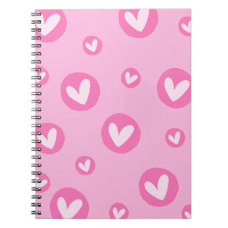Carnet Caderno de Espiral com Padrão de Corações Rosa