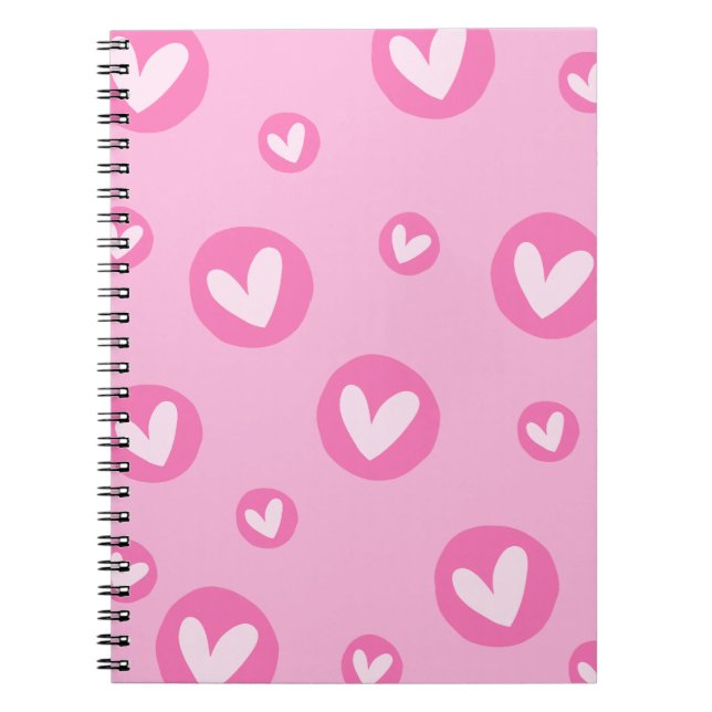 Carnet Caderno de Espiral com Padrão de Corações Rosa (Devant)