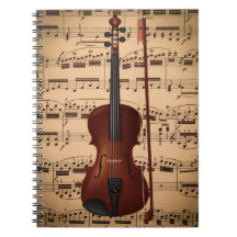 Caderno espiral musical com arte digital violino