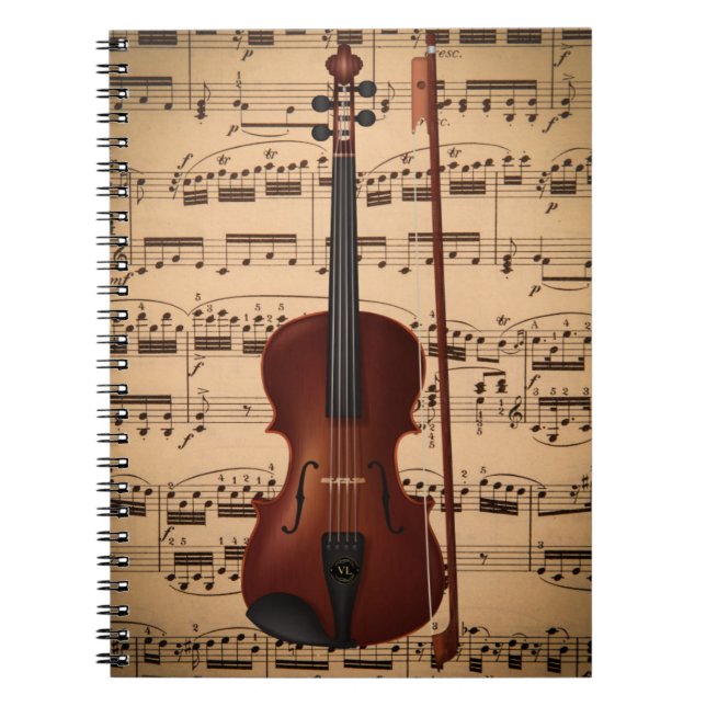 Carnet Caderno espiral musical com arte digital violino (Devant)