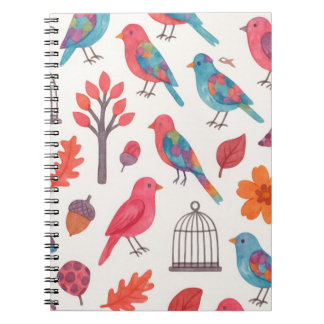 Carnet Caderno Espiral Pássaros e Flores DESING