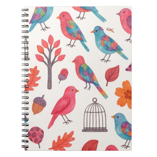 Carnet Caderno Espiral  Pássaros e Flores DESING (Devant)