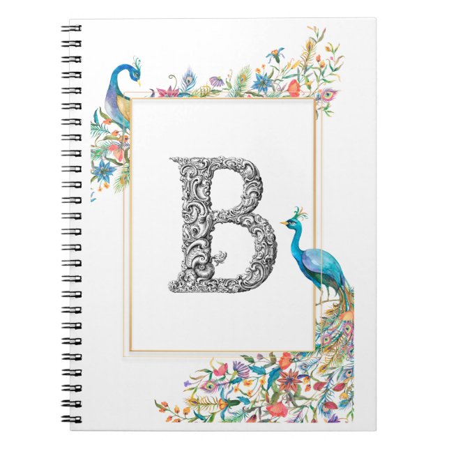 Carnet Cadre avec aquarelle paons et fleurs - B (Devant)