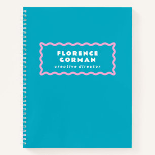Carnet Cadre bleu turquoise et rose ondulé personnalisé