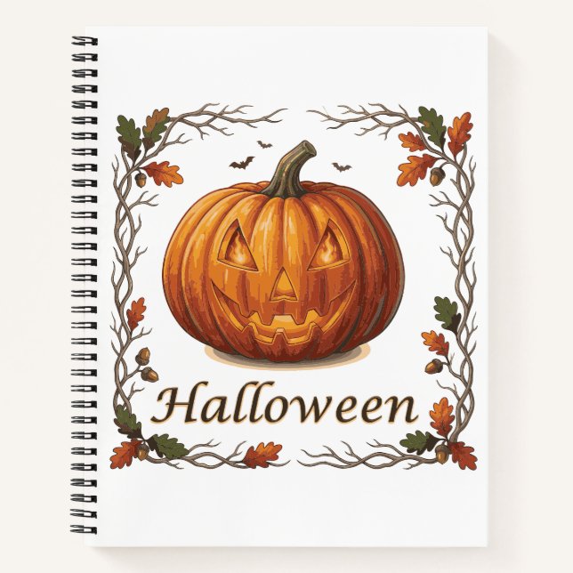 Carnet Cadre de feuille d'automne de citrouille de Hallow (Devant)