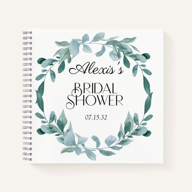 Carnet Cadre de verdure d'eucalyptus pour Baby Shower Ble (Devant)