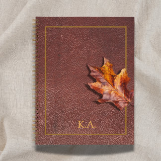 Carnet Cadre doré aspect cuir Feuille d'automne rouge