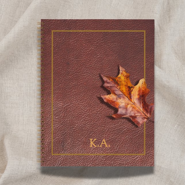 Carnet Cadre doré aspect cuir Feuille d'automne rouge (Créateur téléchargé)