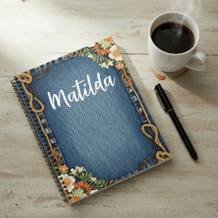 Carnet Cadre en denim personnalisé et fleurs