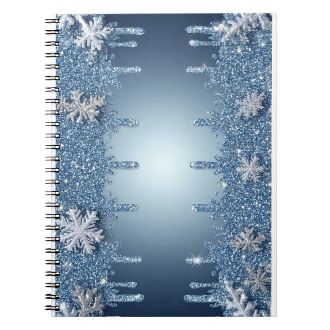 Carnet Cadre flocon de neige bleu pailleté avec glaçons (Devant)