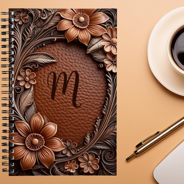 Carnet Cadre floral 3D en relief aspect cuir monogramme (Créateur téléchargé)