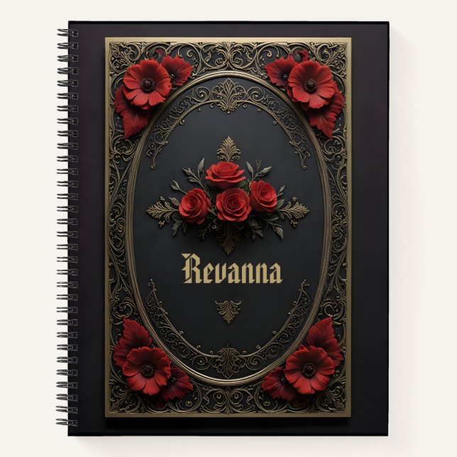 Carnet Cadre gothique avec fleurs rouges (Devant)