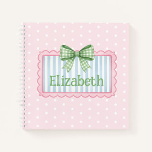 Carnet Cadre rose et bleu avec un nœud en vichy vert
