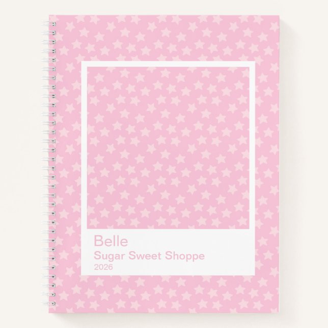Carnet Cadre transparent large avec étoiles jetées roses (Devant)