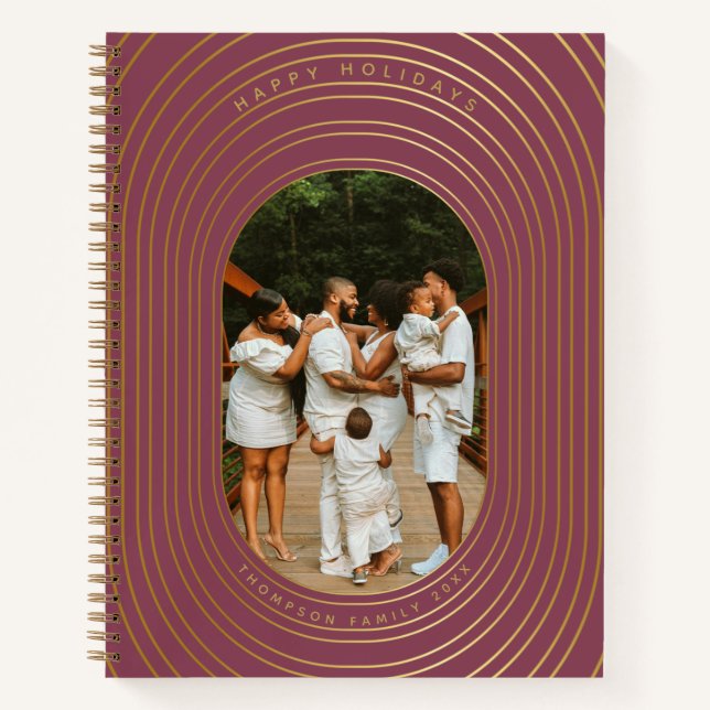 Carnet Cadres Ovale Or Photo Personnalisée Famille Noël (Devant)