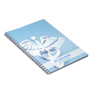 Carnet Caducée 3D blanc médical dessin bleu