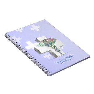 Carnet Caducée 3D holographique Croix Blanche Médicale