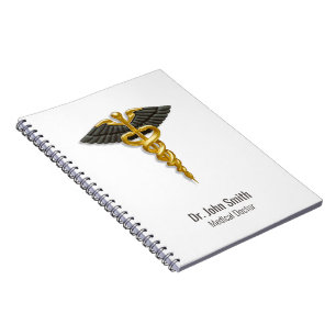 Carnet Caducée élégant en or Classy avec ailes noires pou