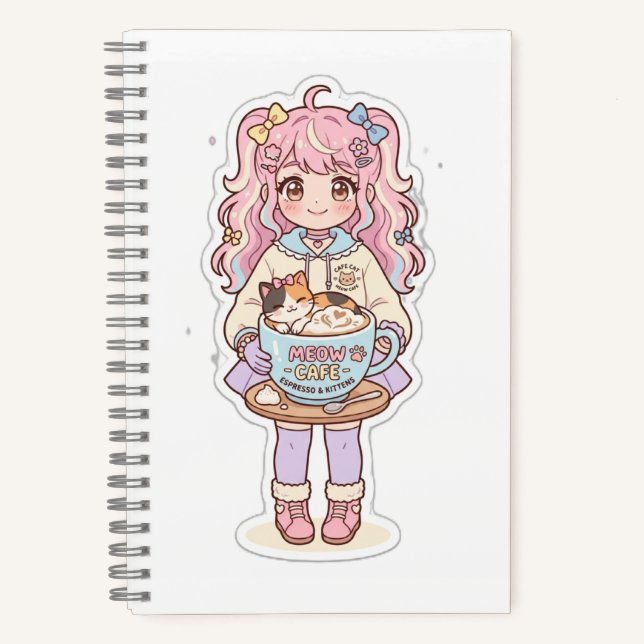 Carnet Cafe Kawaii Neko Fille Anime Chibi (Recto)