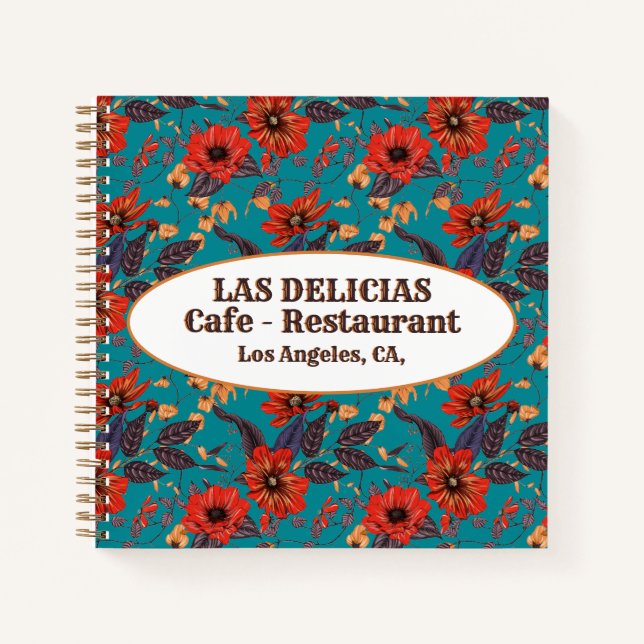 Carnet Café local turquoise et rouge Floral Restaurant Re (Devant)