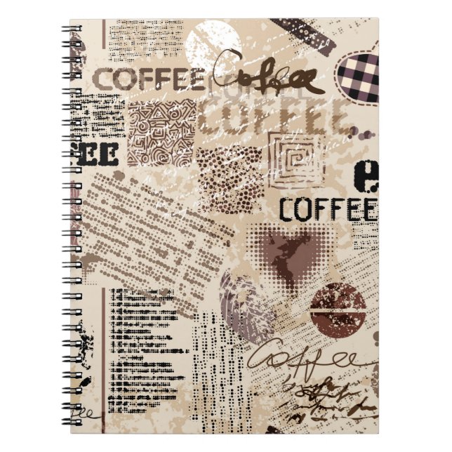 Carnet Café. motif de café Abstrait sur fond brun (Devant)