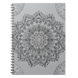 Carnet Cahier à spirale bohème mandala gris élégant