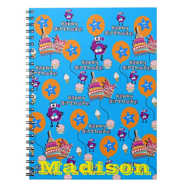 Carnet Cahier, Notes de 6e anniversaire heureux Bleu (Devant)