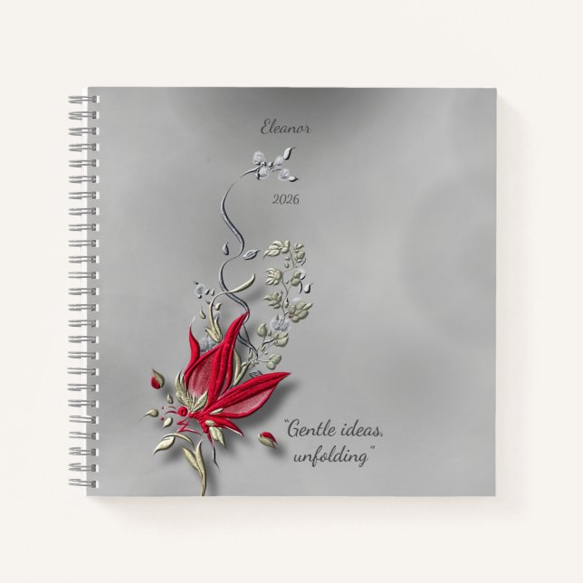 Carnet 	Cahier spiralé à fleurs Papillon cramoisi Bloom  (Devant)