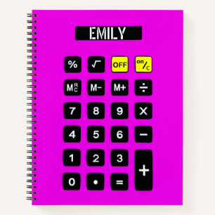 Carnet Calculatrice rose néon avec nom