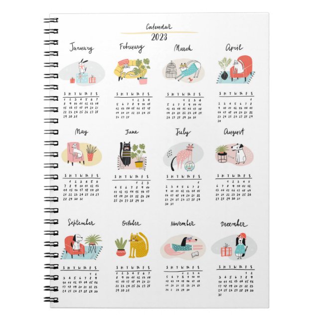 Carnet Calendrier 2023 Cartoon mignon Chats et Chiens (Devant)