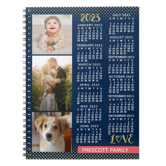 Carnet Calendrier 2023 Marine Coral Gold Family Photo Col (Devant)