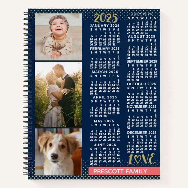 Carnet Calendrier 2025 Marine Coral Gold Family Photo Col (Devant)