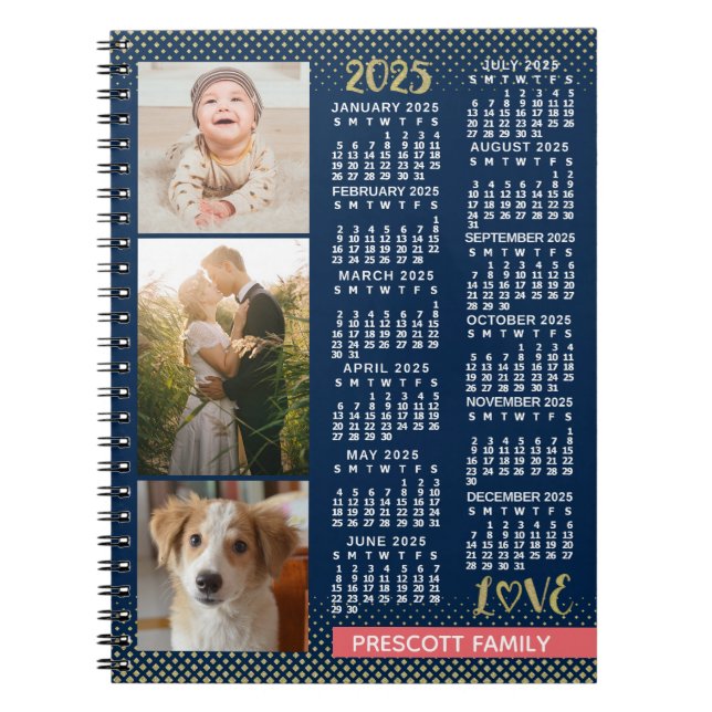 Carnet Calendrier 2025 Marine Coral Gold Family Photo Col (Devant)
