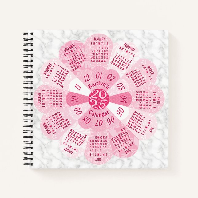 Carnet Calendrier 2025 personnalisé Bohème Rétro Fleur Ma (Devant)