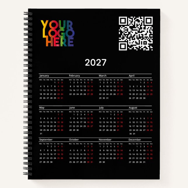 Carnet Calendrier 2027 Logo Code QR Entreprise Noir (Devant)